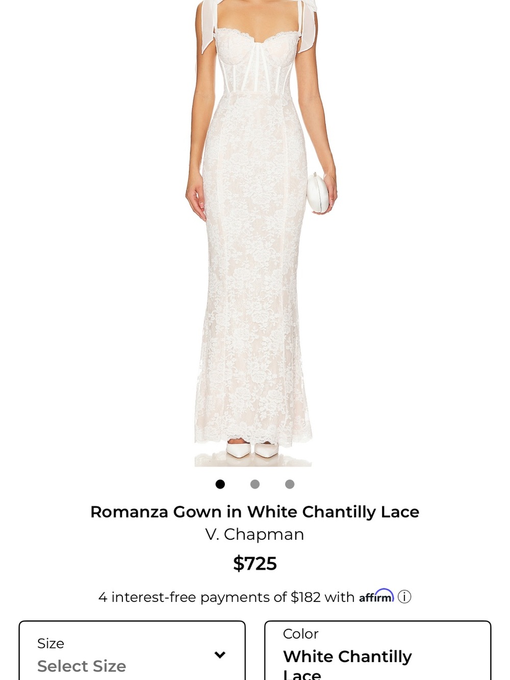 V. Chapman White Chantilly Lace Fitted Bridal Gown